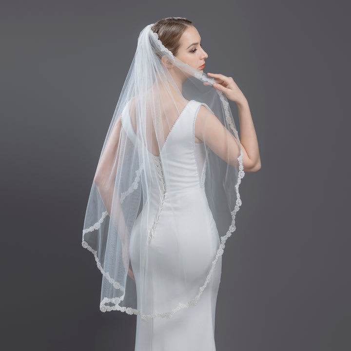 FS6299 Floral Vine Embroidered Lace Veil 42"