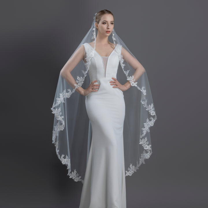 FS6305-M Floral Vine Embroidered Lace Mantilla Veil 60"