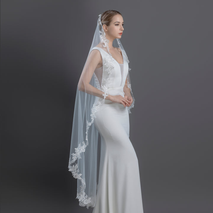 FS6305-M Floral Vine Embroidered Lace Mantilla Veil 60"