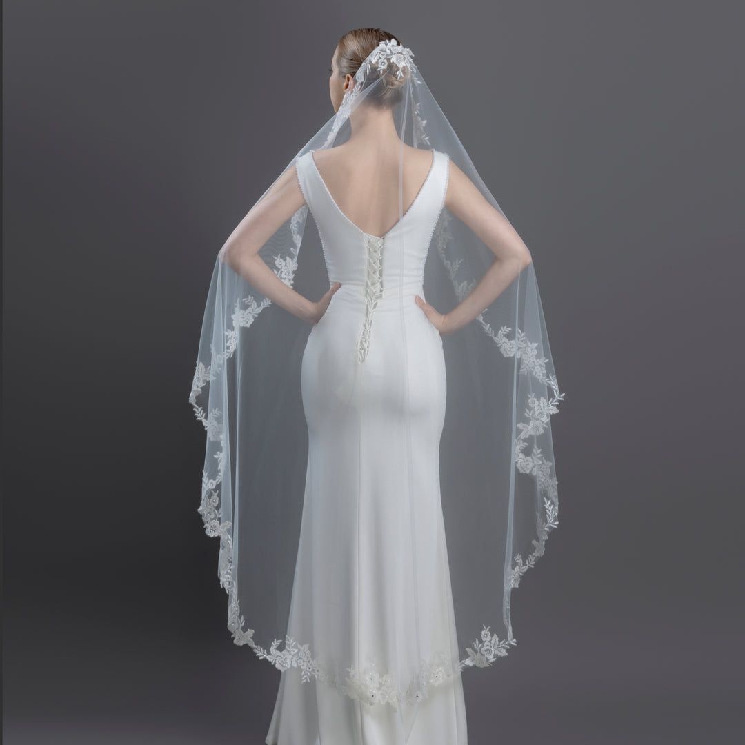 FS6305-M Floral Vine Embroidered Lace Mantilla Veil 60"