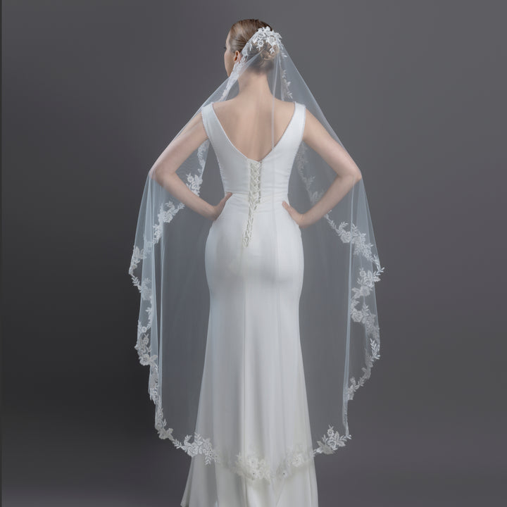 FS6305-M Floral Vine Embroidered Lace Mantilla Veil 60"
