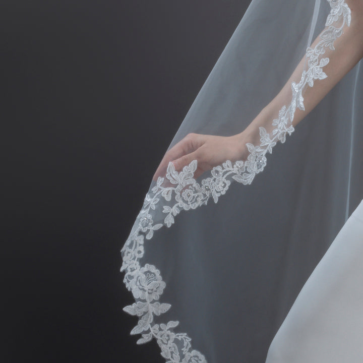 FS6217-M Floral Vine Embroidered Lace Mantilla Veil 60"