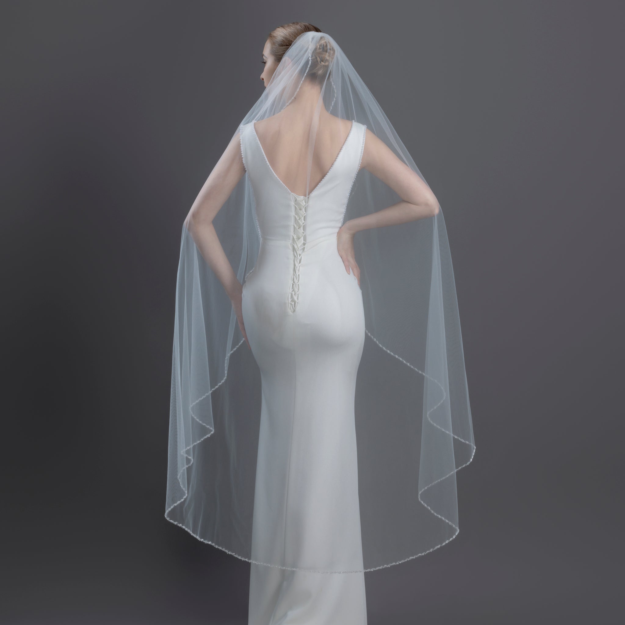 【新品】 Angel White Veil 2個 Wholesale Angel Cut Knee Waltz Wedding Veil | Beaded Bicone