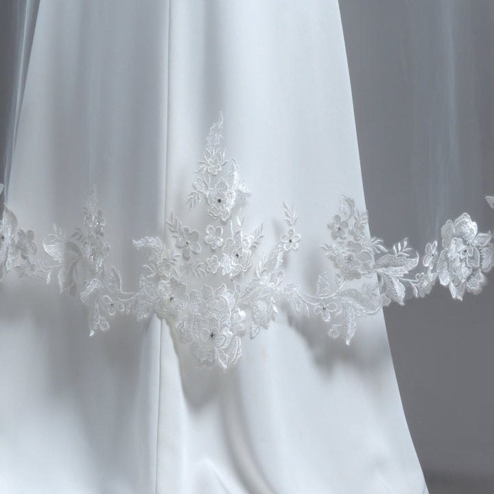 Mantilla Style Bridal Veil with Rhinestones and Sequins, Fine Illusion Tulle, Waltz Length FS6221-M