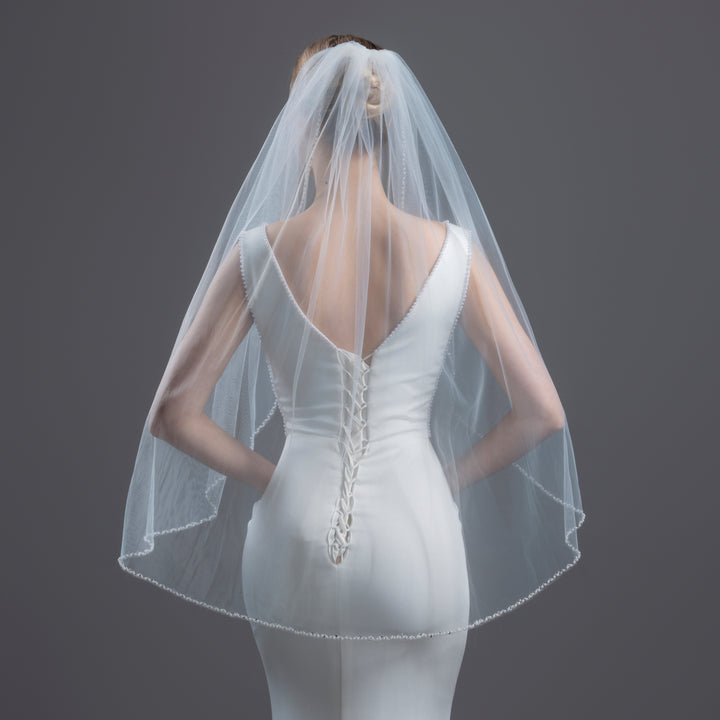 FS6338 Pearl Crystal Beaded Edge Veil 30" 36"