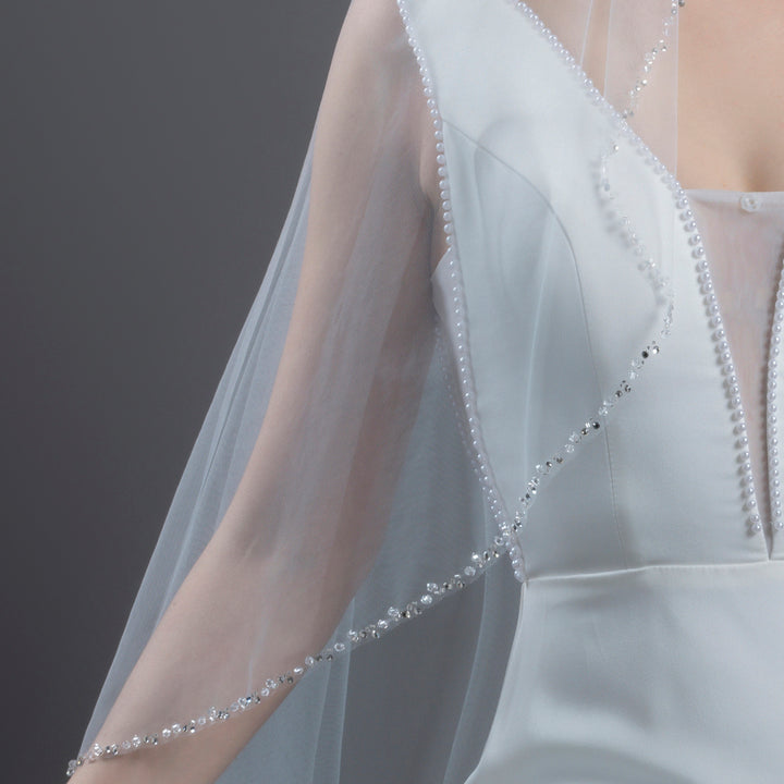 FS6249-AC Crystal Beaded Edge Angle Cut Veil 45"