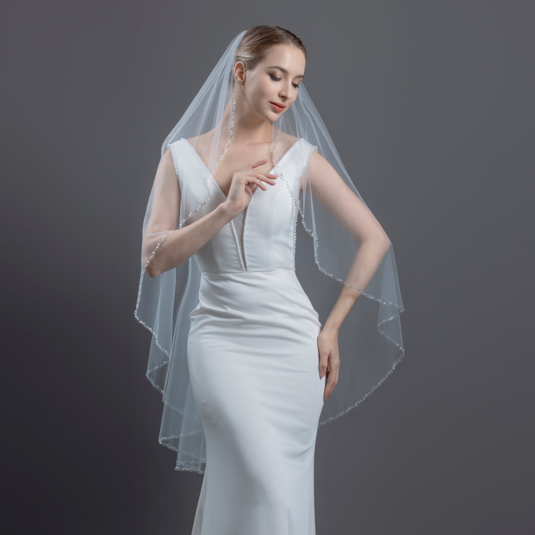 FS6249-AC Crystal Beaded Edge Angle Cut Veil 45"