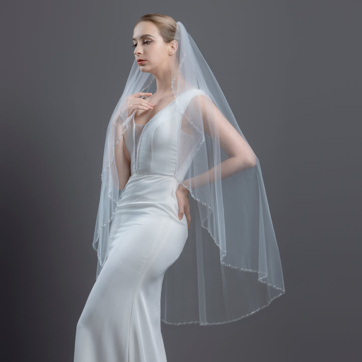 FS6249-AC Crystal Beaded Edge Angle Cut Veil 45"