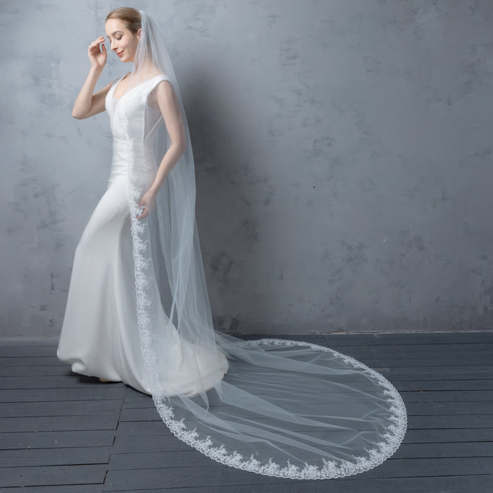 FS6296 Floral Vine Embroidered Lace Veil 108"