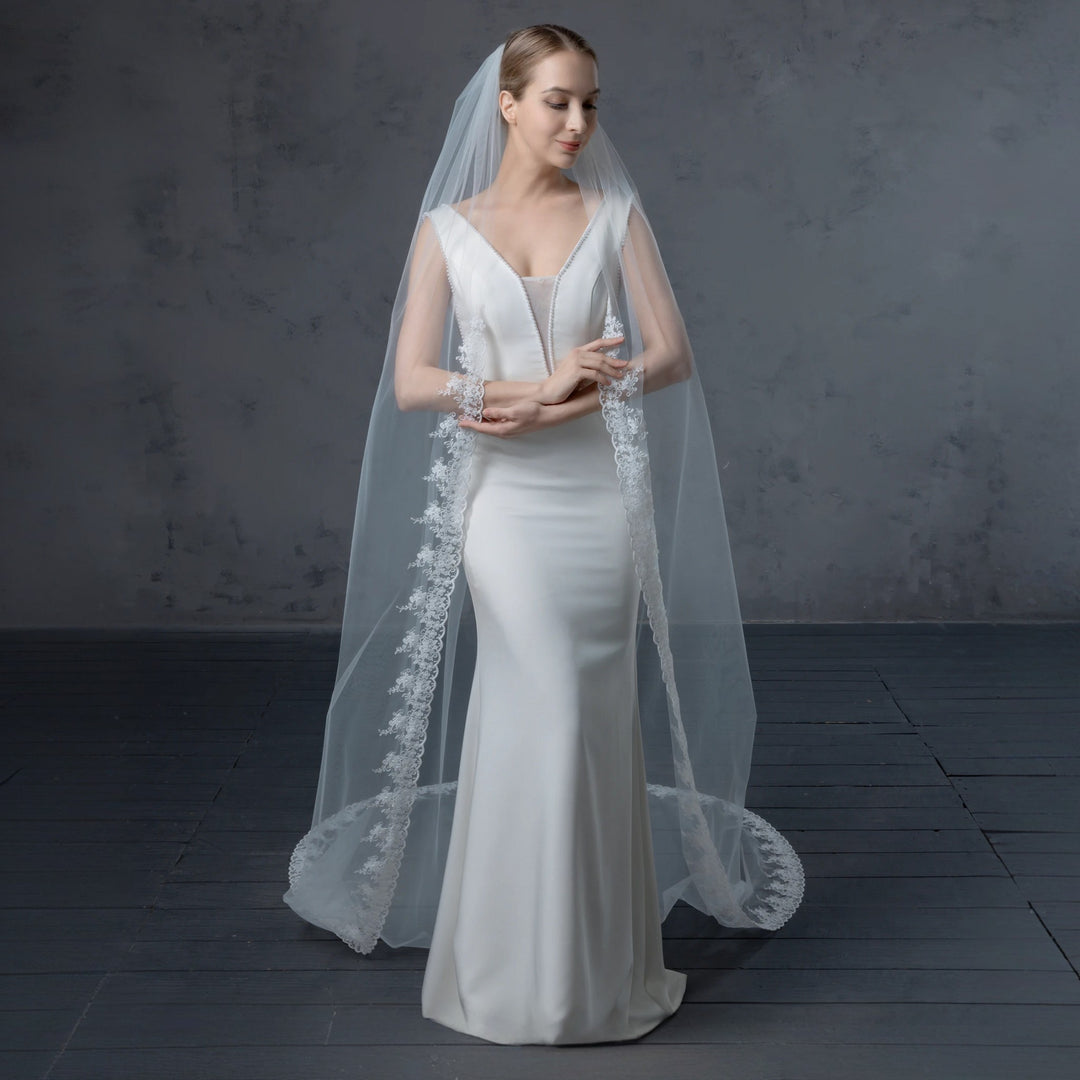 FS6296 Floral Vine Embroidered Lace Veil 108"