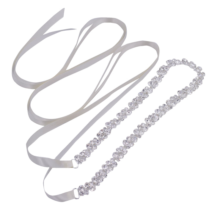 Side view of S1014 bridal sash highlighting intricate lace design.