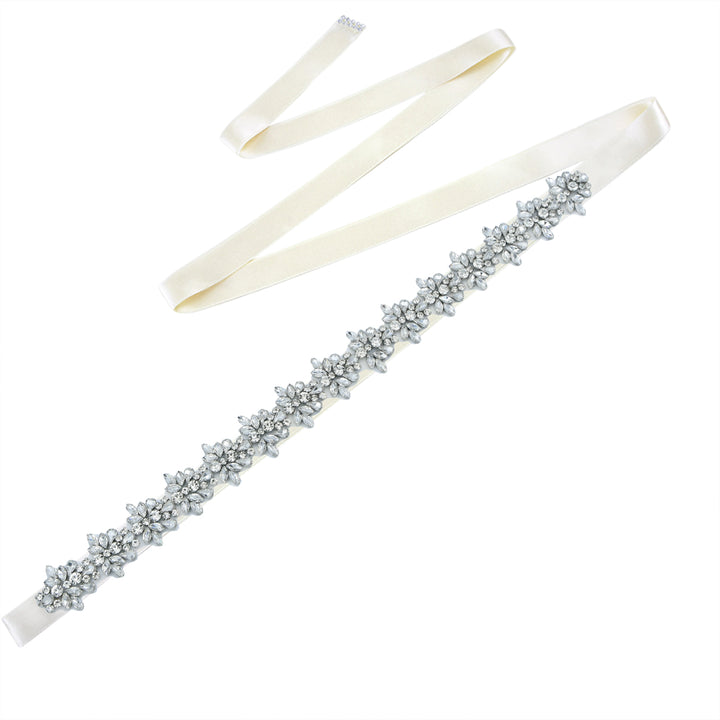 S1011 sash styled to highlight its elegant floral pattern.