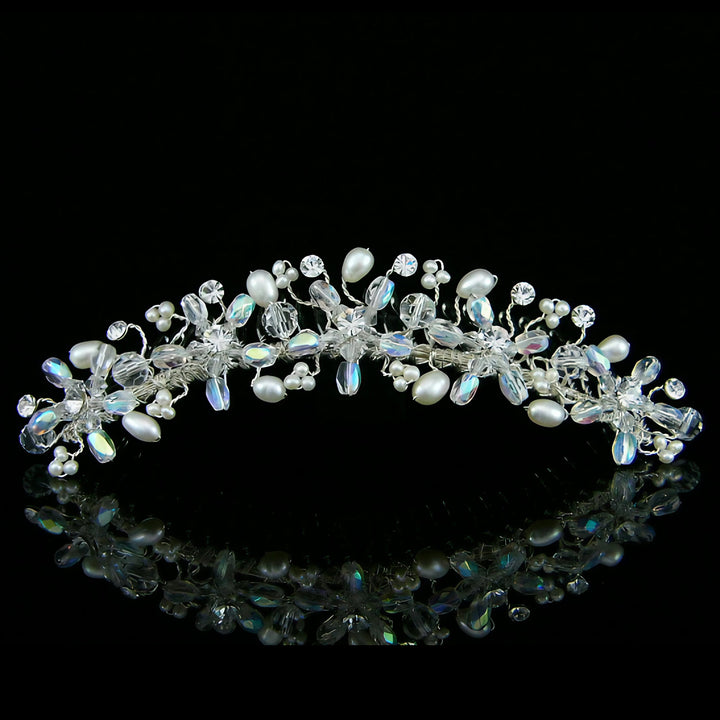 CMH012 Handmade Freshwater Pearl Crystal Flower Bridal Comb