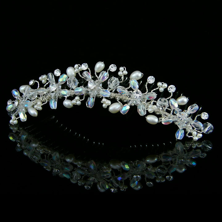 CMH012 Handmade Freshwater Pearl Crystal Flower Bridal Comb