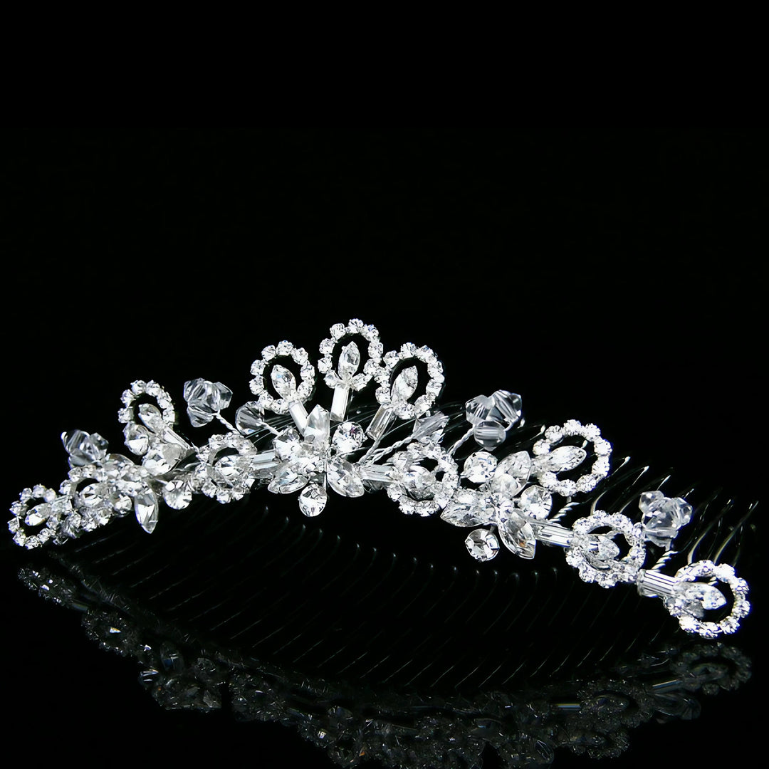 CMH001 Handmade Crystal Flower Bridal Tiara Hair Comb