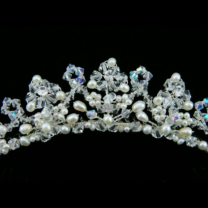 CMH003 Handmade Freshwater Pearl Crystal Flower Bridal Comb