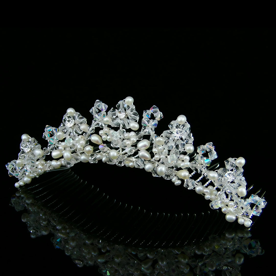 CMH003 Handmade Freshwater Pearl Crystal Flower Bridal Comb