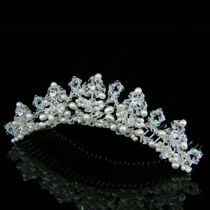 CMH003 Handmade Freshwater Pearl Crystal Flower Bridal Comb