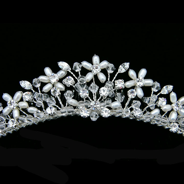 CMH008 Handmade Freshwater Pearl Crystal Flower Bridal Comb