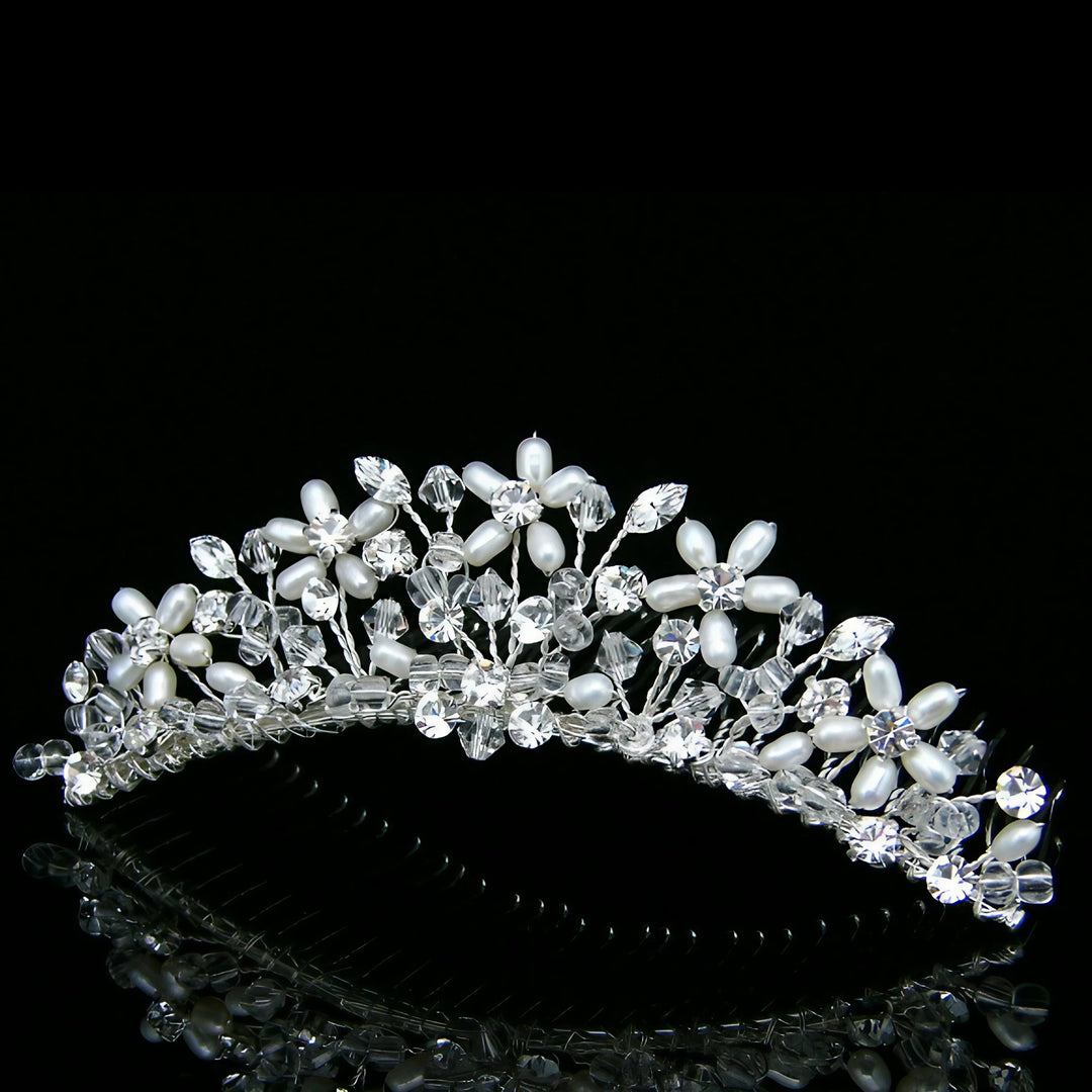 CMH008 Handmade Freshwater Pearl Crystal Flower Bridal Comb