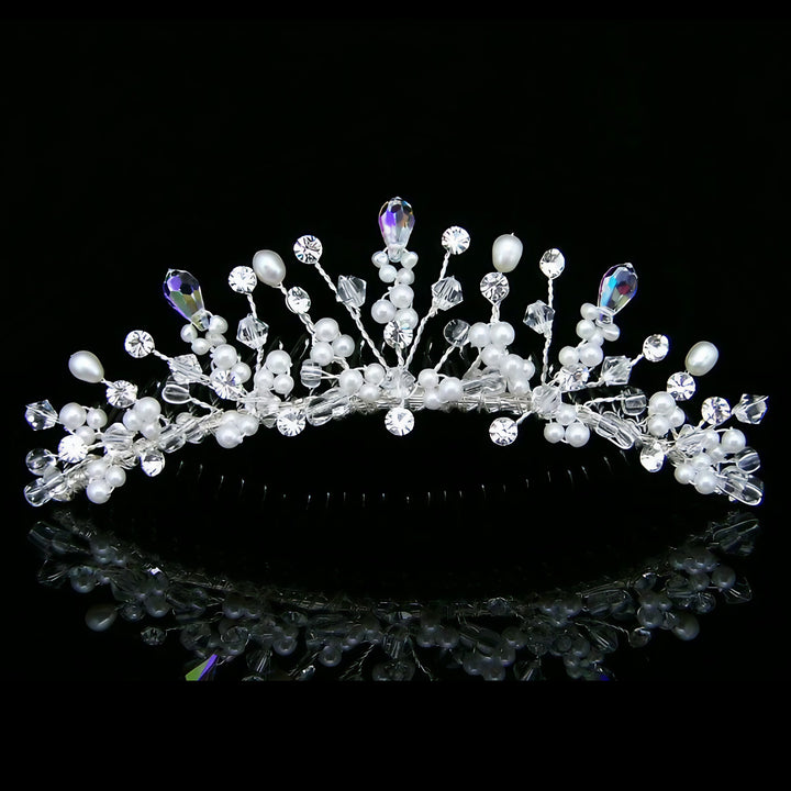 CMH009 Handmade Freshwater Faux Pearls Crystal Flower Comb