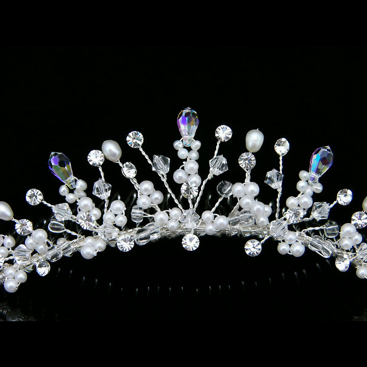 CMH009 Handmade Freshwater Faux Pearls Crystal Flower Comb
