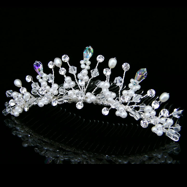 CMH009 Handmade Freshwater Faux Pearls Crystal Flower Comb