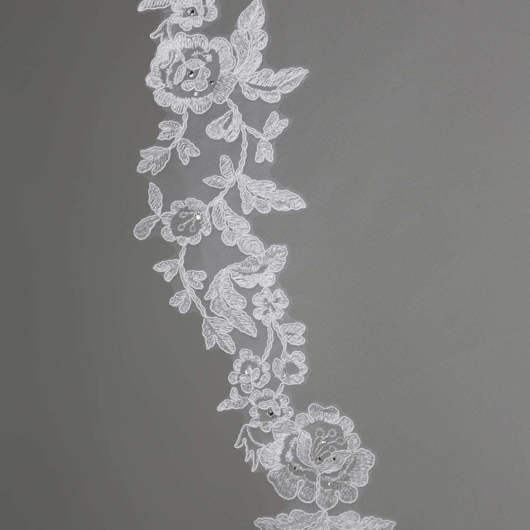 FS6217-M Floral Vine Embroidered Lace Mantilla Veil 60"