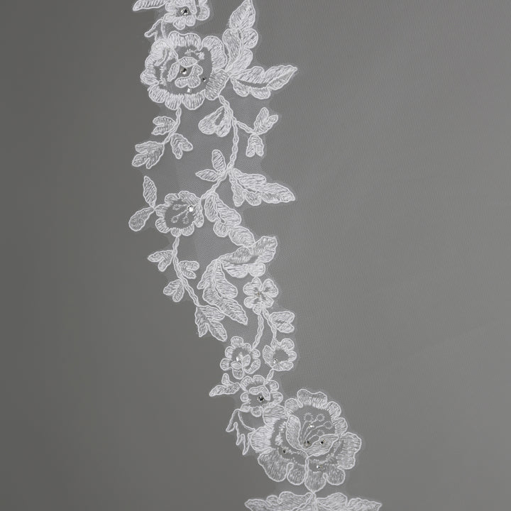 FS6217-M Floral Vine Embroidered Lace Mantilla Veil 60"