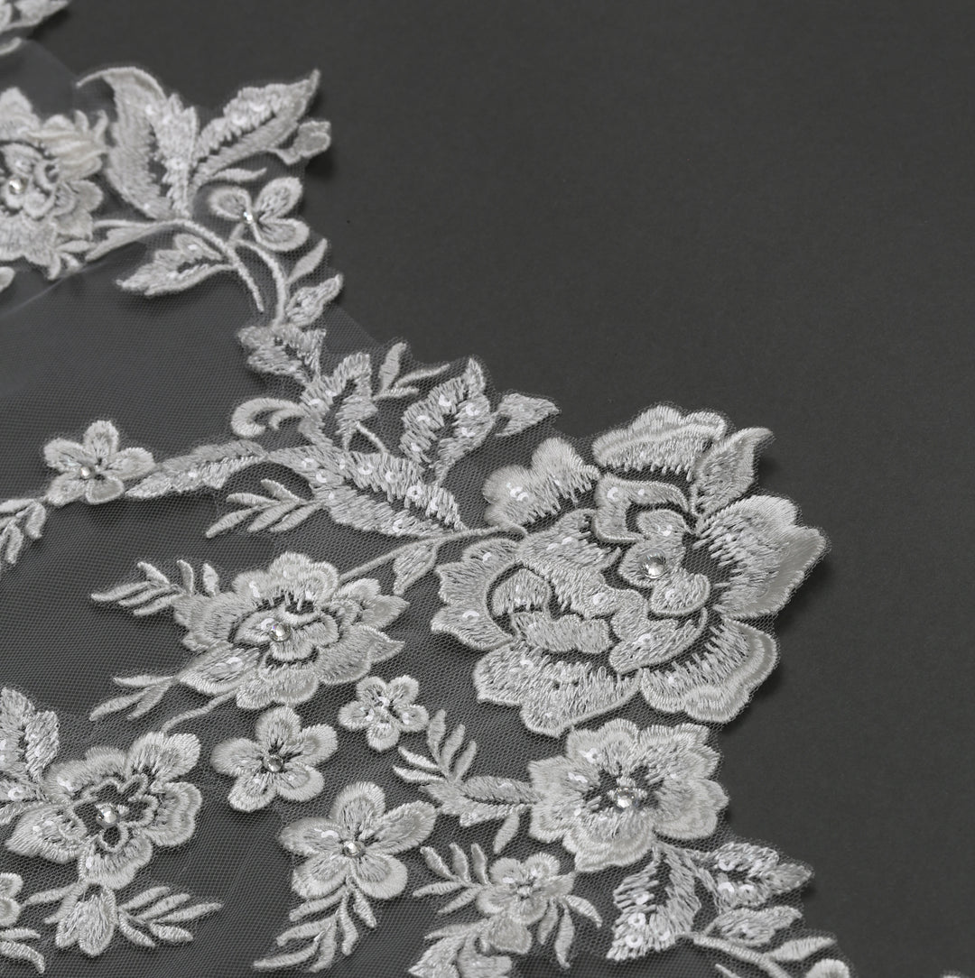 FS6221-AC Floral Vine Embroidered Lace Veil Angel Cut 108"