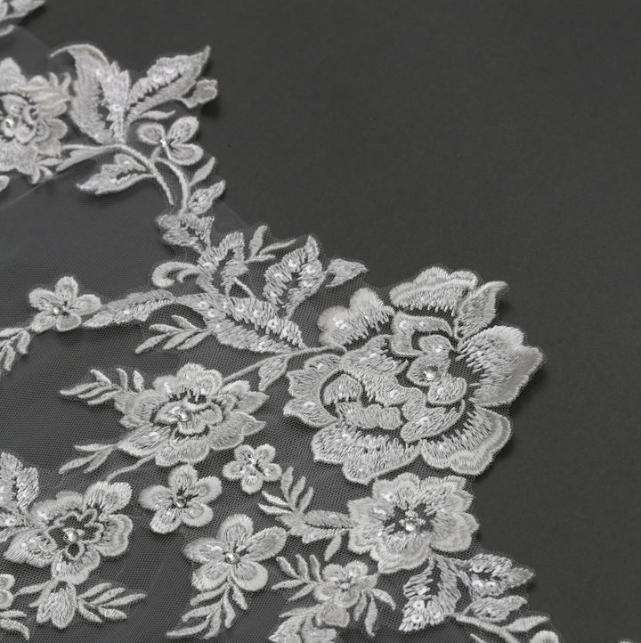 FS6221-AC Floral Vine Embroidered Lace Veil Angel Cut 108"