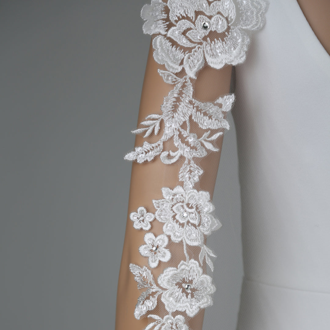 Mantilla Style Bridal Veil with Rhinestones and Sequins, Fine Illusion Tulle, Waltz Length FS6221-M