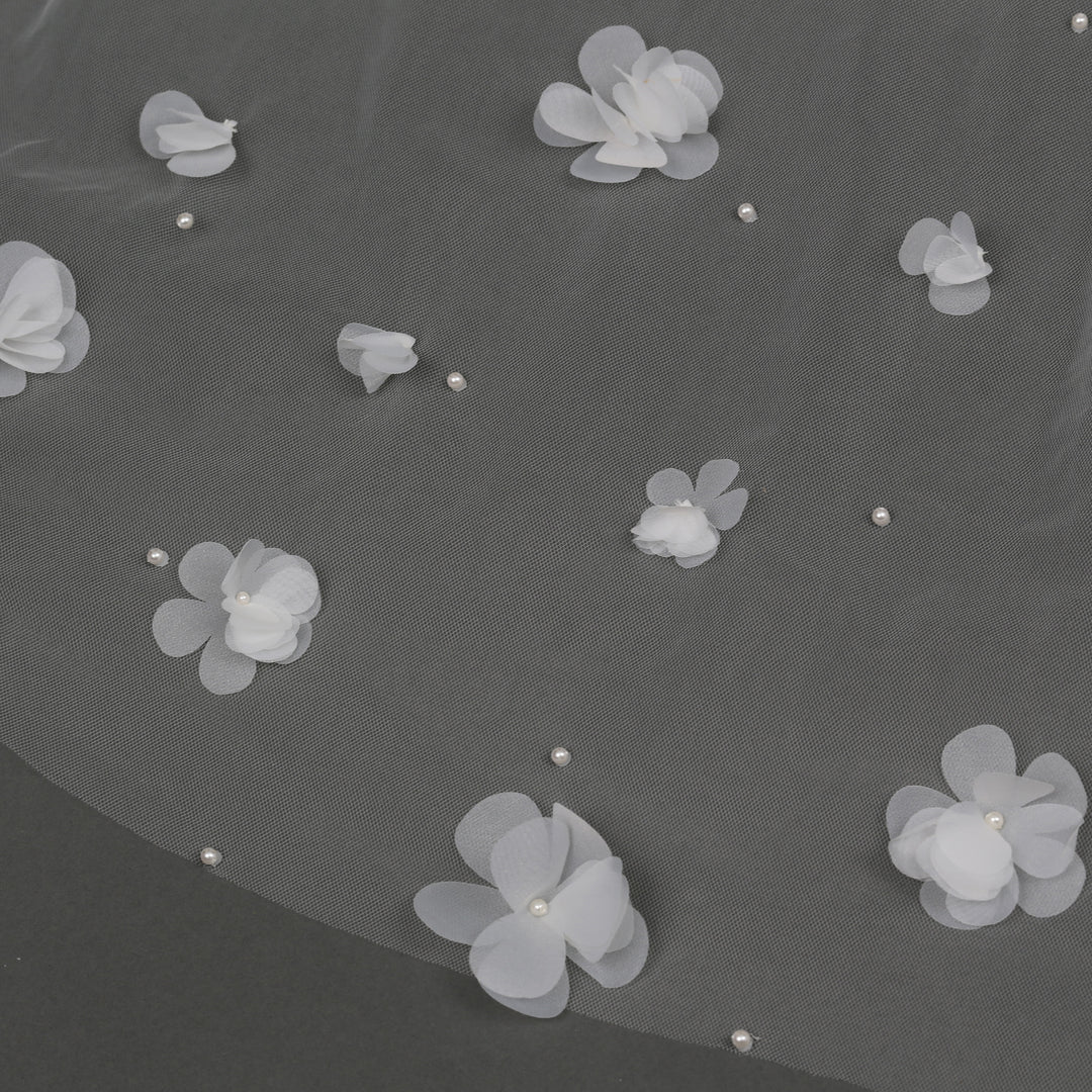 Detail of FS6233 floral lace veil with bead and sequin embellishments.