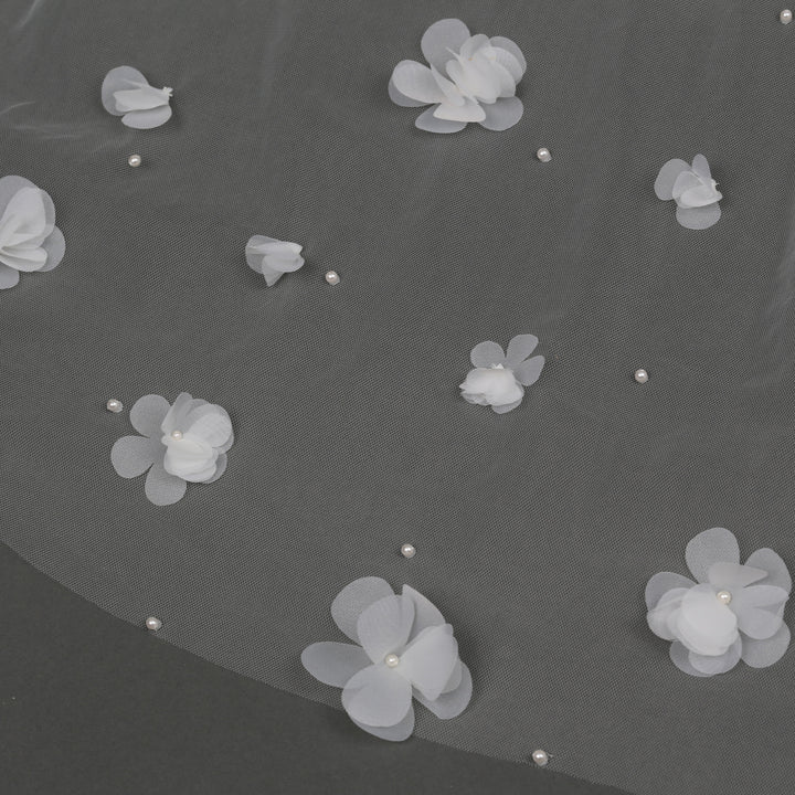 Detail of FS6233 floral lace veil with bead and sequin embellishments.