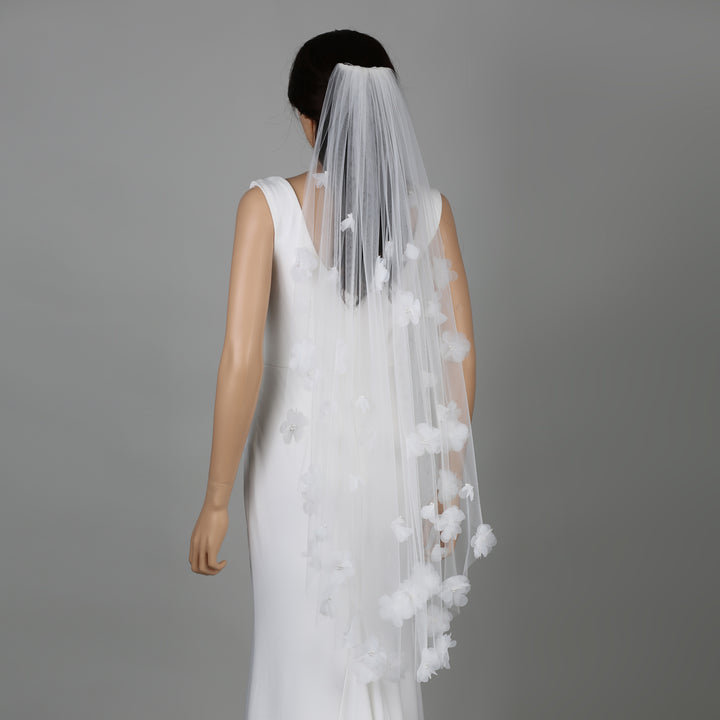 Detail of FS6234 floral lace veil with bead and sequin embellishments.