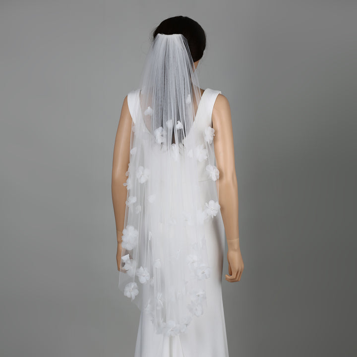 Side view of FS6234 showcasing scalloped lace edges and elegant flow.