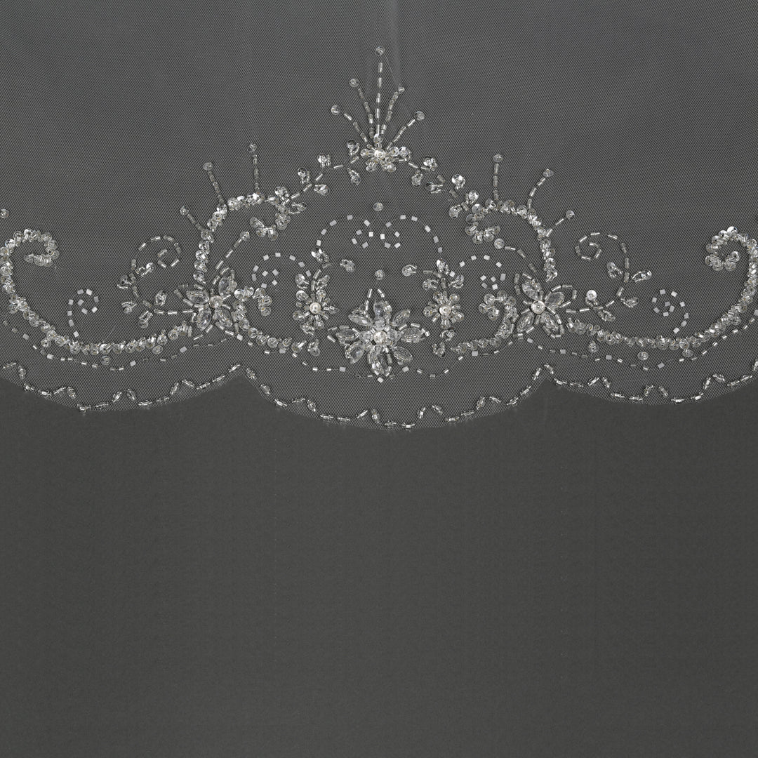 Detail of FS6252A lace veil with bead and sequin embellishments.