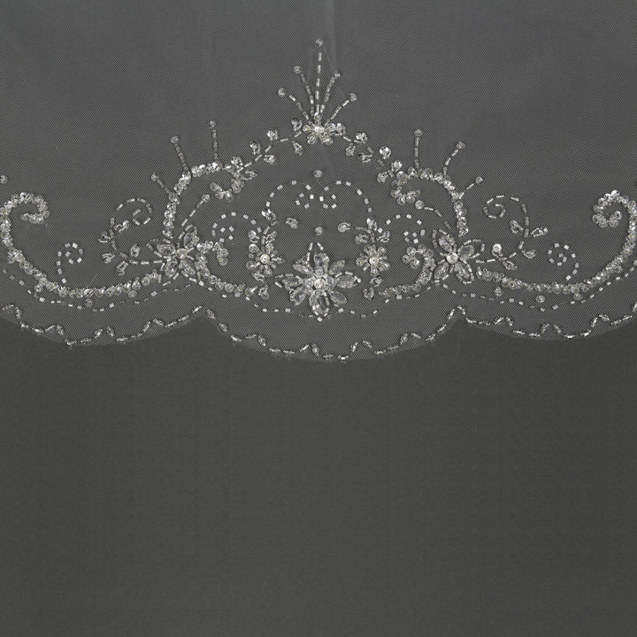 Detail of FS6252A lace veil with bead and sequin embellishments.