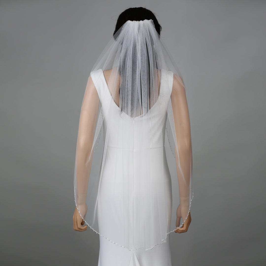 FS6263 bridal veil styled on mannequin, highlighting mid-length design.