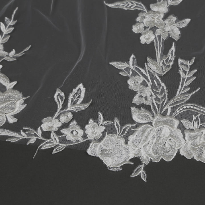 Floral Lace Wedding Veil with Sequins, Fine Illusion Tulle, Cathedral Length FS6277