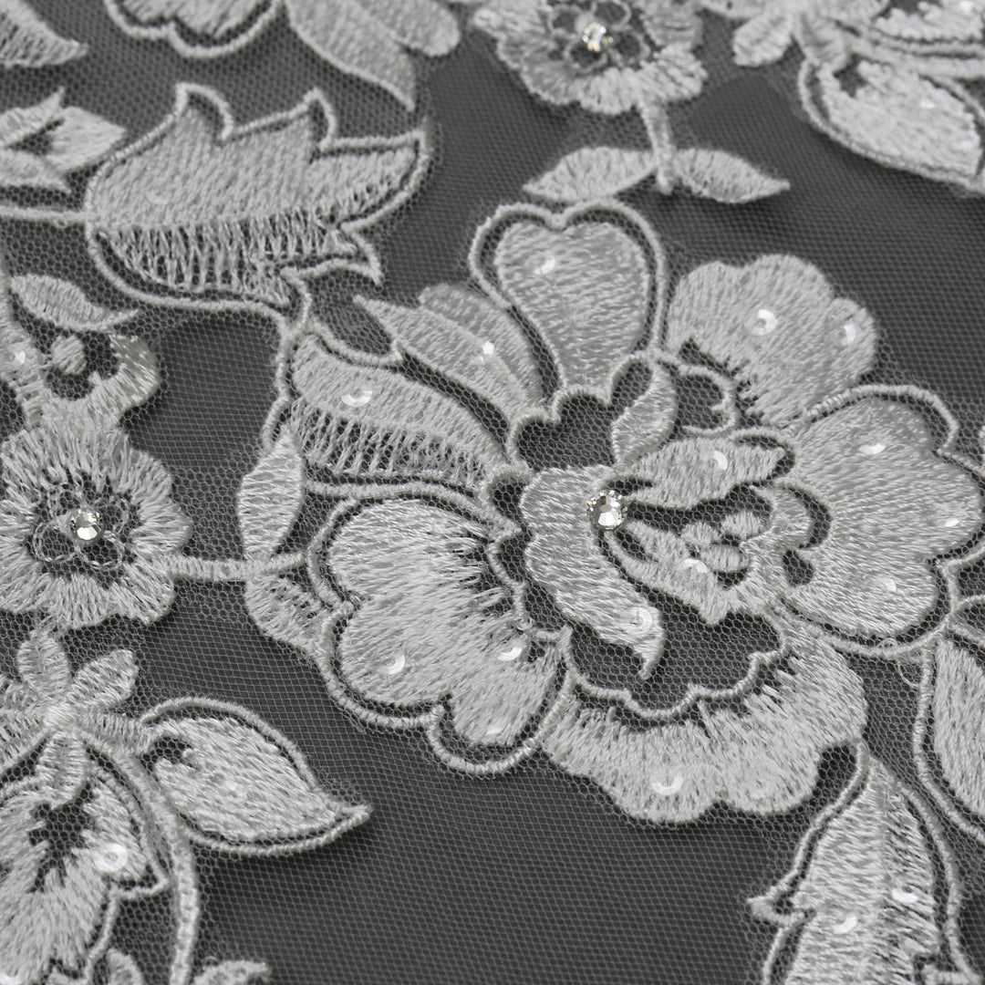 FS6289 Floral Vine Embroidered Lace Veil Rhinestones 120"