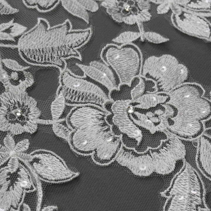 FS6289 Floral Vine Embroidered Lace Veil Rhinestones 120"