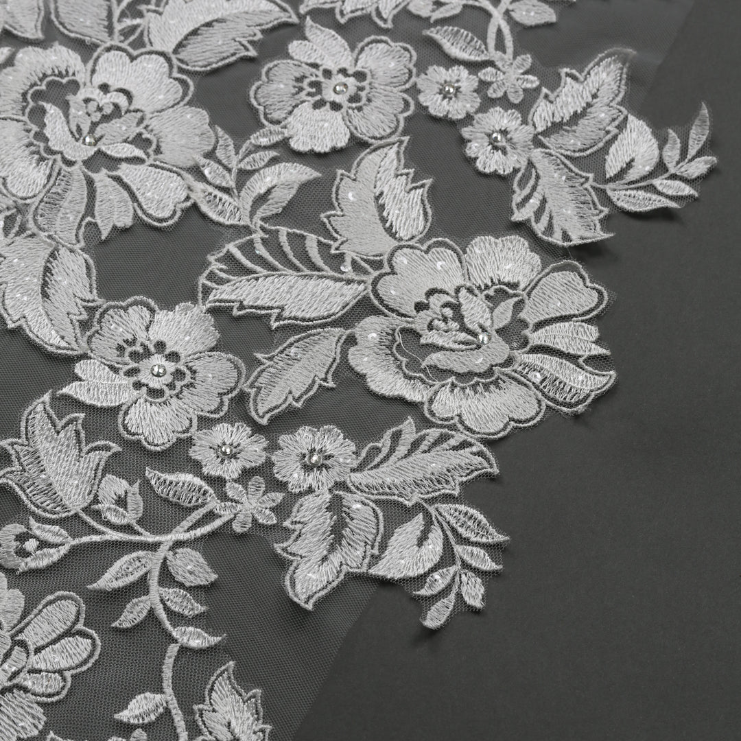 Detail of FS6289 floral lace veil with bead and sequin embellishments.