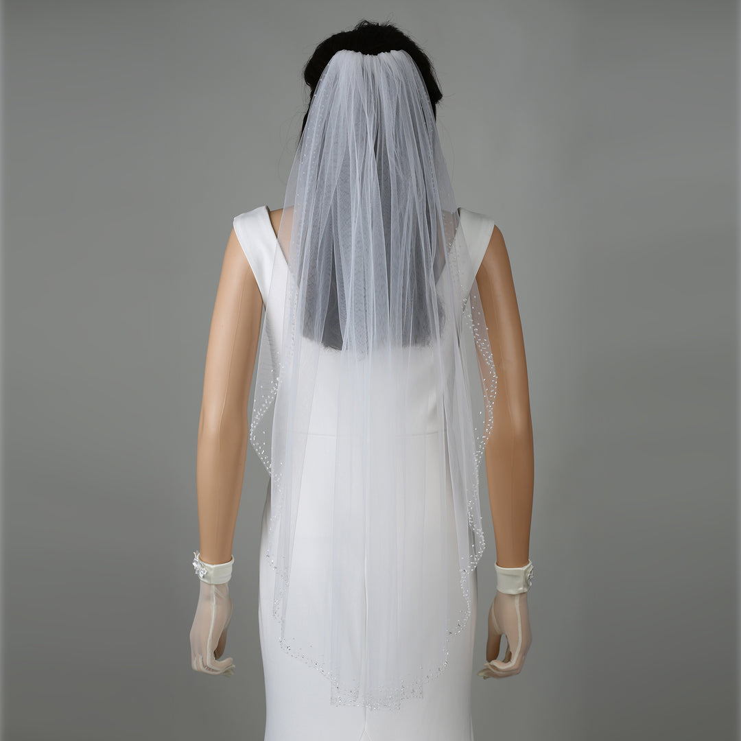 Side view of FS6330 veil showcasing scalloped edges and elegant drape.