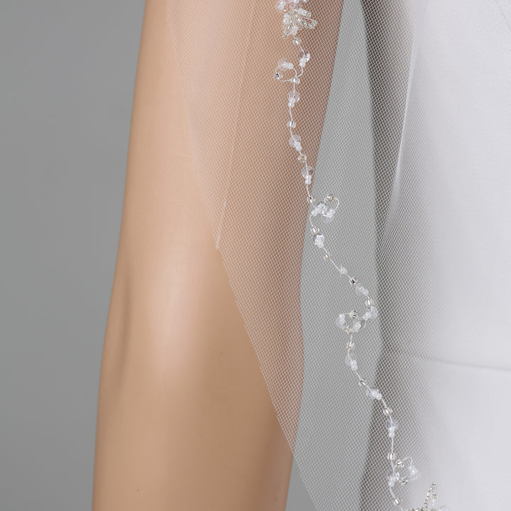 Detail of FS6341 lace veil with bead and sequin embellishments.
