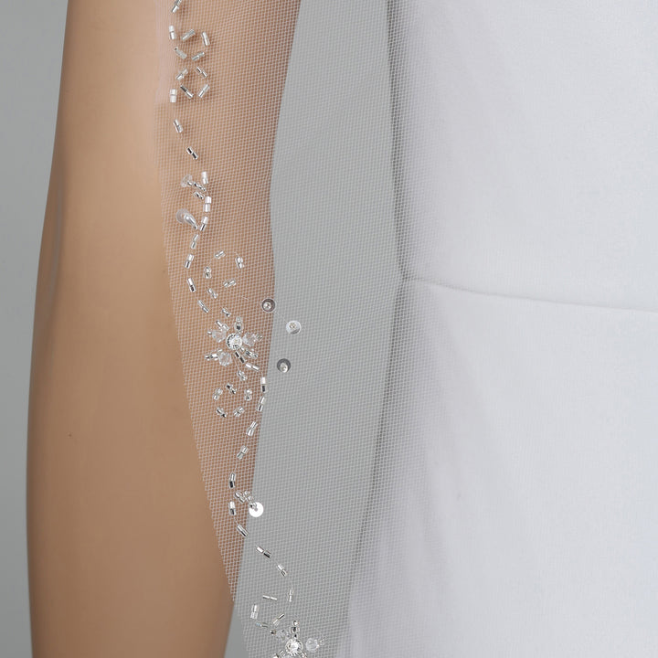 FS6342 floral lace bridal veil, full-length view.