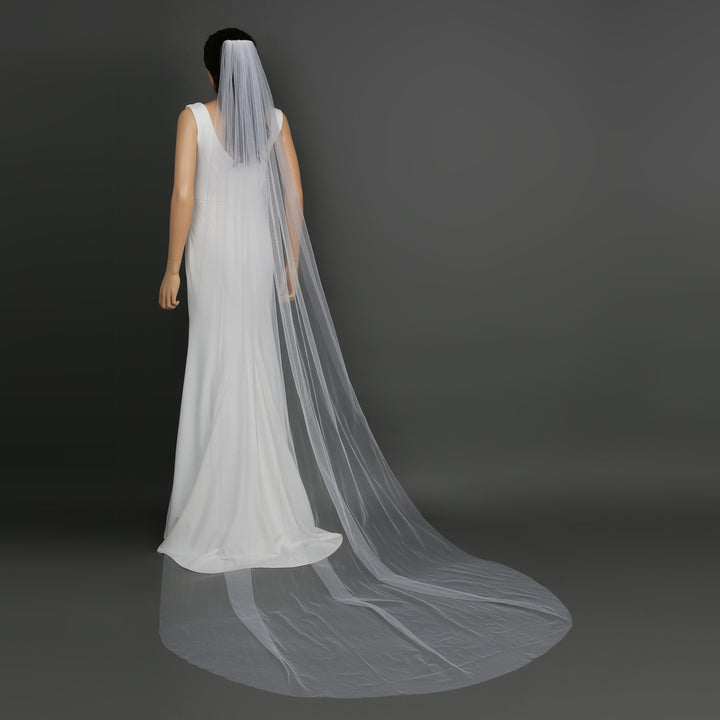 Classic Raw Cut Edge Bridal Veil, Soft Tulle, Cathedral Length FS6358