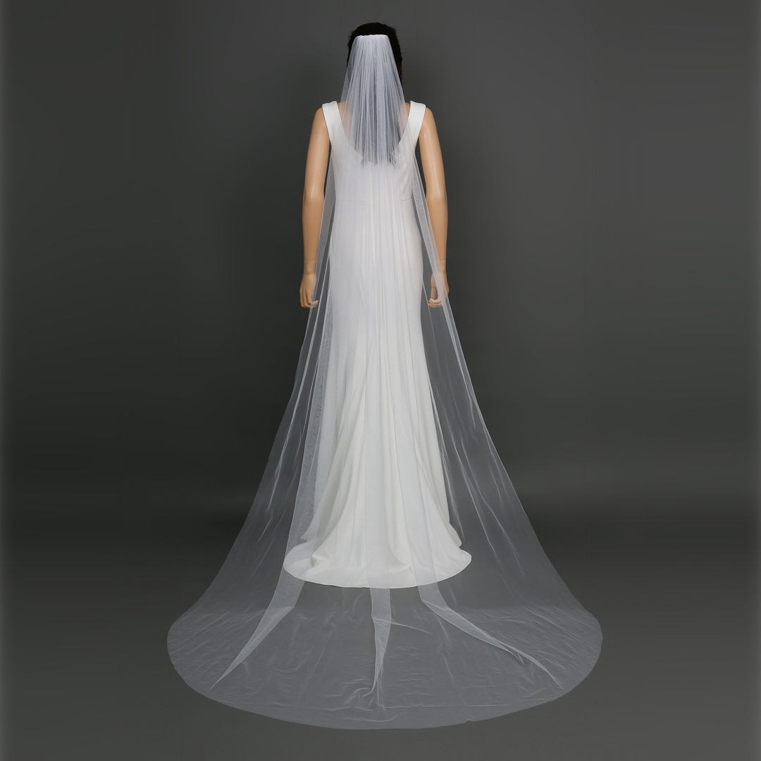 Classic Raw Cut Edge Bridal Veil, Soft Tulle, Cathedral Length FS6358