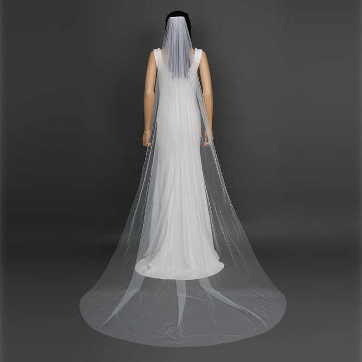 Classic Raw Cut Edge Bridal Veil, Soft Tulle, Cathedral Length FS6358