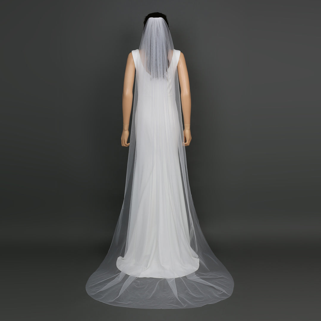 Classic Raw Cut Edge Bridal Veil, Soft Tulle, Waltz, Floor, Chapel Length FS6358